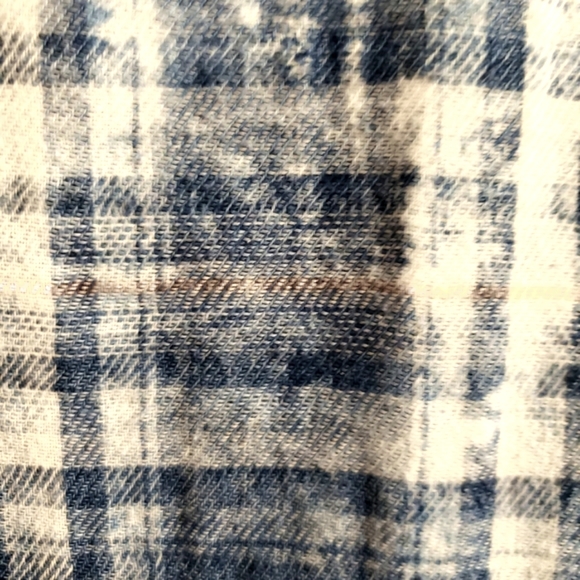 Silver Blue Plaid Soft Light  Flannel Stone Buttons Boho Western Women's Large - Picture 12 of 15